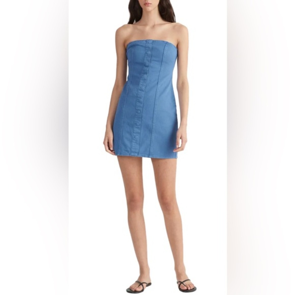 NWT. Ena Pelly Monica Denim Mini Dress Dazzling Blue, US 4 | SKU 1342